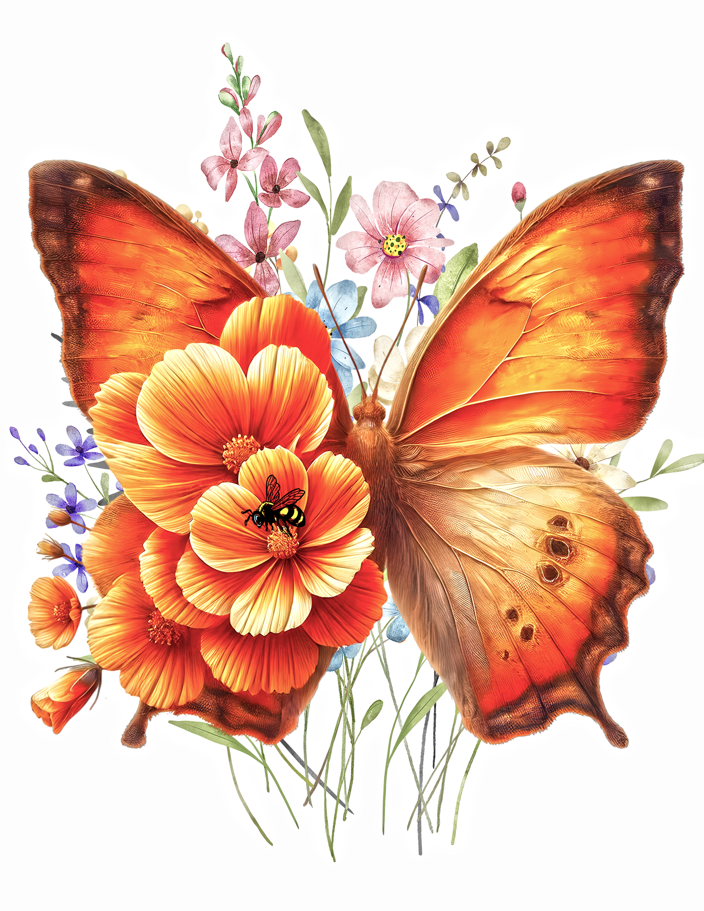 Butterfly, Flowers & Bee